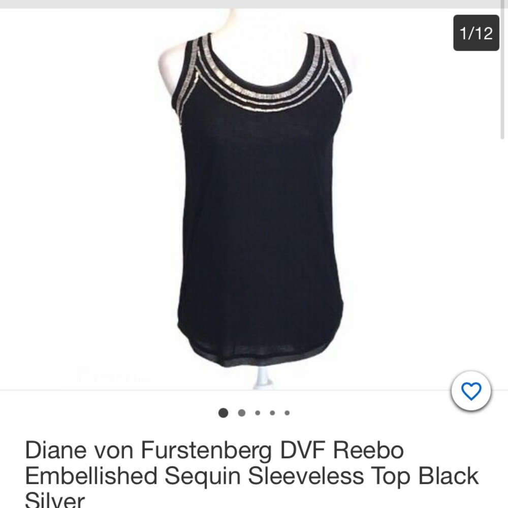 Diane Von Furstenburg black tank with silver metal embellishments size S